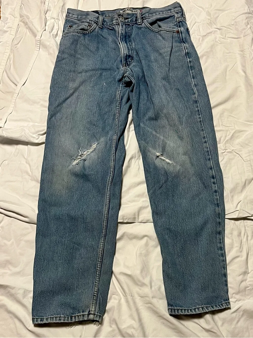 Levis 550 Relaxed Fit Distressed Light Wash Jeans Tapered Denim 90s 34x32 Mens